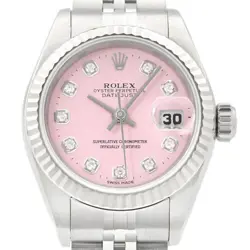 ROLEX LADIES DATEJUST 69174 PINK DIAMOND DIAL 18K WHITE GOLD STEEL JUBILEE WATCH
