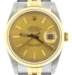 ROLEX DATEJUST MENS 18K GOLD STAINLESS STEEL WATCH CHAMPAGNE DIAL JUBILEE 16233