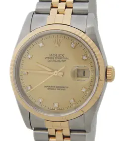 ROLEX DATEJUST MENS 18K GOLD & STAINLESS STEEL WATCH FACTORY DIAMOND DIAL 16233