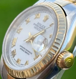ROLEX 69173 DATEJUST LADIES WATCH 26mm GOLD & SS_WHITE ROMAN DIAL_QUICK SET