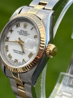 ROLEX 69173 DATEJUST LADIES WATCH 26mm GOLD & SS_WHITE ROMAN DIAL_QUICK SET