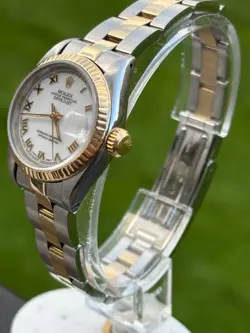 ROLEX 69173 DATEJUST LADIES WATCH 26mm GOLD & SS_WHITE ROMAN DIAL_QUICK SET