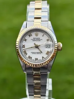 ROLEX 69173 DATEJUST LADIES WATCH 26mm GOLD & SS_WHITE ROMAN DIAL_QUICK SET