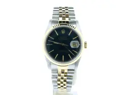 Rolex Datejust Mens 18K Yellow Gold Stainless Steel Watch Jubilee Black 16233