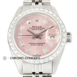 ROLEX LADIES DATEJUST 18K WHITE GOLD & STAINLESS STEEL PINK DIAMOND DIAL WATCH
