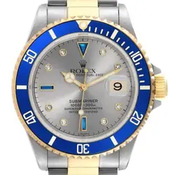 ROLEX SUBMARINER STEEL YELLOW GOLD DIAMOND SERTI DIAL MENS WATCH 16613