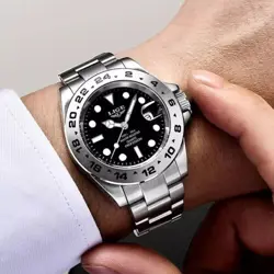 30M WR, SR Glass, Rolex Explorer II 2 Style, Stainless, Men's Watch Sports Watch