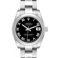 ROLEX DATEJUST MIDSIZE BLACK DIAL STEEL LADIES WATCH 178240 BOX PAPERS