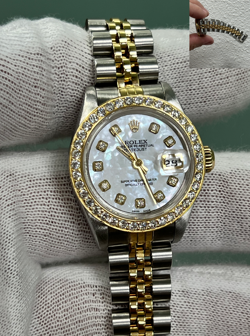 ROLEX LADIES DATEJUST 69173 MOP DIAMOND DIAL BEZEL 18K YELLOW GOLD STEEL 26MM