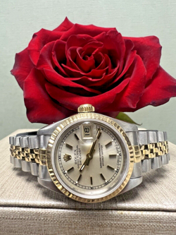 LADIES ROLEX OYSTER PERPETUAL DATEJUST 18K GOLD STAINLESS JUBILEE SILVER 69173