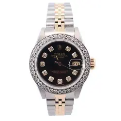 ROLEX DATEJUST 26MM BLACK DIAL WATCH 69173 YG