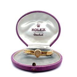 LADIES ROLEX WATCH ORCHID 18K YELLOW GOLD BRACELET CHAMPAGNE DIAL