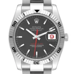 ROLEX DATEJUST TURNOGRAPH BLACK DIAL STEEL MENS WATCH 116264 BOX CARD