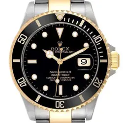 ROLEX SUBMARINER STEEL YELLOW GOLD BLACK DIAL MENS WATCH 16613 BOX PAPERS