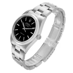 ROLEX AIR KING BLACK DIAL SMOOTH BEZEL STEEL MENS WATCH 14000