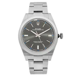 ROLEX OYSTER PERPETUAL 39MM STAINLESS STEEL DARK RHODIUM DIAL MENS WATCH 114300
