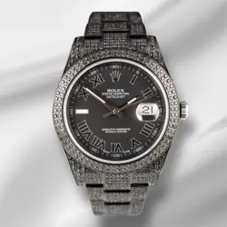 ROLEX DATEJUST 41MM BLACK ICEDOUT 10CT DIAMOND ROMAN DIAL WATCH 116300