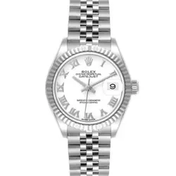 ROLEX DATEJUST 28 STEEL WHITE GOLD ROMAN DIAL LADIES WATCH 279174