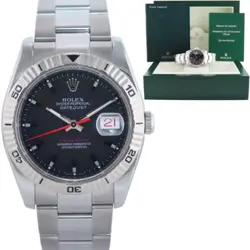 2007 MINT ROLEX DATEJUST TURN-O-GRAPH 116264 STEEL BLACK WHITE GOLD FLUTED WATCH