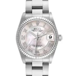 ROLEX DATEJUST MIDSIZE STEEL WHITE GOLD MOP LADIES WATCH 78274