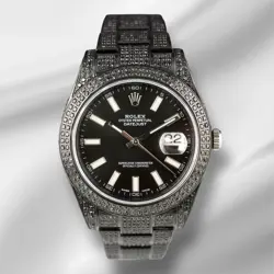 ROLEX DATEJUST 41MM BLACK ICEDOUT 10CT DIAMOND BLACK DIAL WATCH 116300 PAPERS