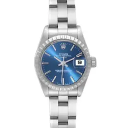ROLEX DATE BLUE DIAL OYSTER BRACELET STEEL LADIES WATCH 69240