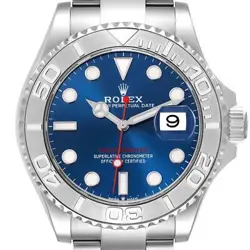 ROLEX YACHTMASTER STEEL PLATINUM BLUE DIAL MENS WATCH 126622 BOX CARD