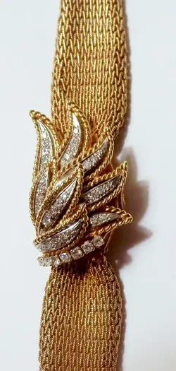 Rolex Precision 18K Yellow Gold Diamond Spray Woven Band Watch Bracelet 6.5"