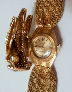 Rolex Precision 18K Yellow Gold Diamond Spray Woven Band Watch Bracelet 6.5"
