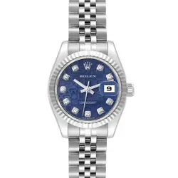ROLEX DATEJUST STEEL WHITE GOLD BLUE DIAMOND DIAL LADIES WATCH 179174 BOX PAPERS