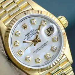 ROLEX LADIES DATEJUST 18K SOLID YELLOW GOLD PRESIDENT WATCH WHITE MOP DIAL 69178