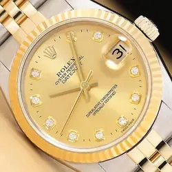 ROLEX MIDSIZE DATEJUST 68273 CHAMPAGNE DIAMOND DIAL 18K YELLOW GOLD STEEL WATCH