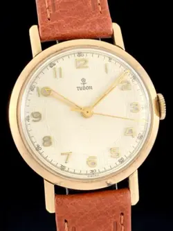 BEAUTIFUL Vintage 1950s ROLEX TUDOR Solid 9K ROSE GOLD Dress Watch WAFFLE Dial!!