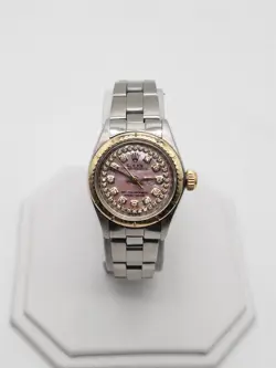 $7000 ROLEX OYSTER PERPETUAL PINK MOP DIAMOND SS 18K YELLOW GOLD LADIES WATCH