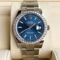 ROLEX DATEJUST 41MM FULL SET 2022 UNWORN DIAMONDS 126300 BLUE DIAMOND BEZEL