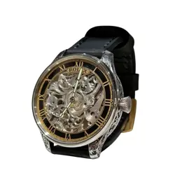VINTAGE MEN'S WATCH, SWISS SKELETON WATCH 48MM, ROLEX POCKET WATCH MOVEMENT 1920