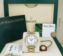 ROLEX 18KT GOLD & SS DATEJUST WHITE ROMAN DIAL OYSTER BAND 116203 SANT BLANC
