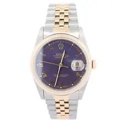 ROLEX DATEJUST 36MM BLUE DIAL WATCH 16233 YG