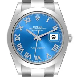 ROLEX DATEJUST 41 BLUE ROMAN DIAL STEEL MENS WATCH 126300 UNWORN