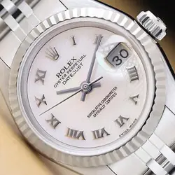 ROLEX LADIES DATEJUST 69174 MOTHER OF PEARL ROMAN DIAL 18K GOLD STEEL WATCH