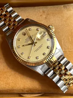 ROLEX DATEJUST 16013 CHAMPAGNE DIAMOND DIAL 18K GOLD AND STAINLESS