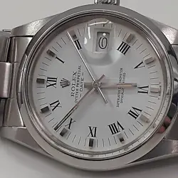 ROLEX DATE 34 MM STEEL WHITE ROMAN OYSTER AUTOMATIC WATCH 15000 CIRCA 1982