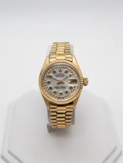 $25000 ROLEX DATEJUST PRESIDENT EMERALD DIAMOND 18K YELLOW GOLD LADIES WATCH WTY