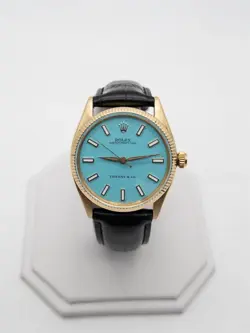 RARE $14,000 ROLEX TIFFANY & CO 34MM OYSTER PERPETUAL 18K YELLOW GOLD MENS WATCH