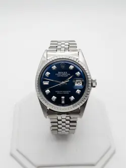 VINTAGE ROLEX DATEJUST BLUE DIAMOND DIAL SS MENS 36MM WATCH SERVICED