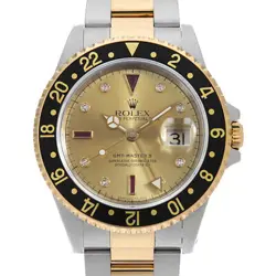 ROLEX GMT MASTER II 8P DIAMOND/3P RUBY 16713RG CHAMPAGNE GOLD U NUMBER SECON...