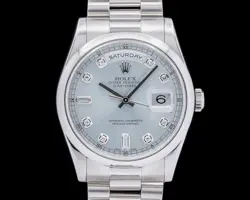 ROLEX PRESIDENT 118206 PLATINUM GLACIER DIAMOND DIAL WITH BOX AND PAPERS