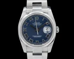 ROLEX DATEJUST 36MM BLUE ROMAN DIAL SS WITH BOX AND PAPERS