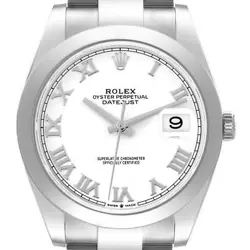 ROLEX DATEJUST 41 WHITE ROMAN DIAL STEEL MENS WATCH 126300 UNWORN