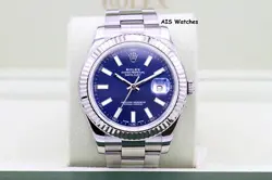 ROLEX DATEJUST II 41MM 116334 BLUE STICK DIAL STAINLESS STEEL BOX & PAPERS